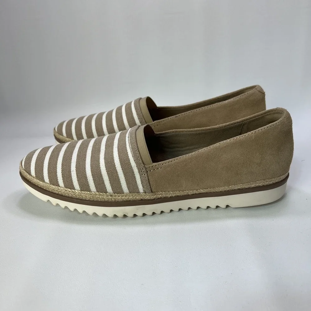 Clarks‎ Womens Serena Paige 9.5 Suede Stripped Canvas Slip On Espadrilles Ortho